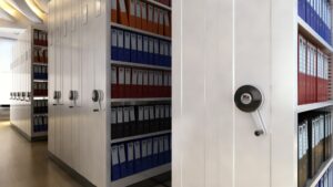 سیستم قفسه بندی متحرک اداری مکانیکی Mechanical office mobile shelving system